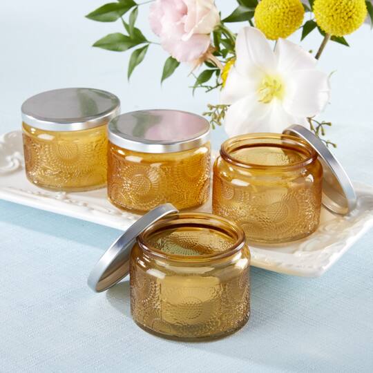 Kate Aspen® Amber Garden Blooms Glass Tea Light Holder, 4ct.